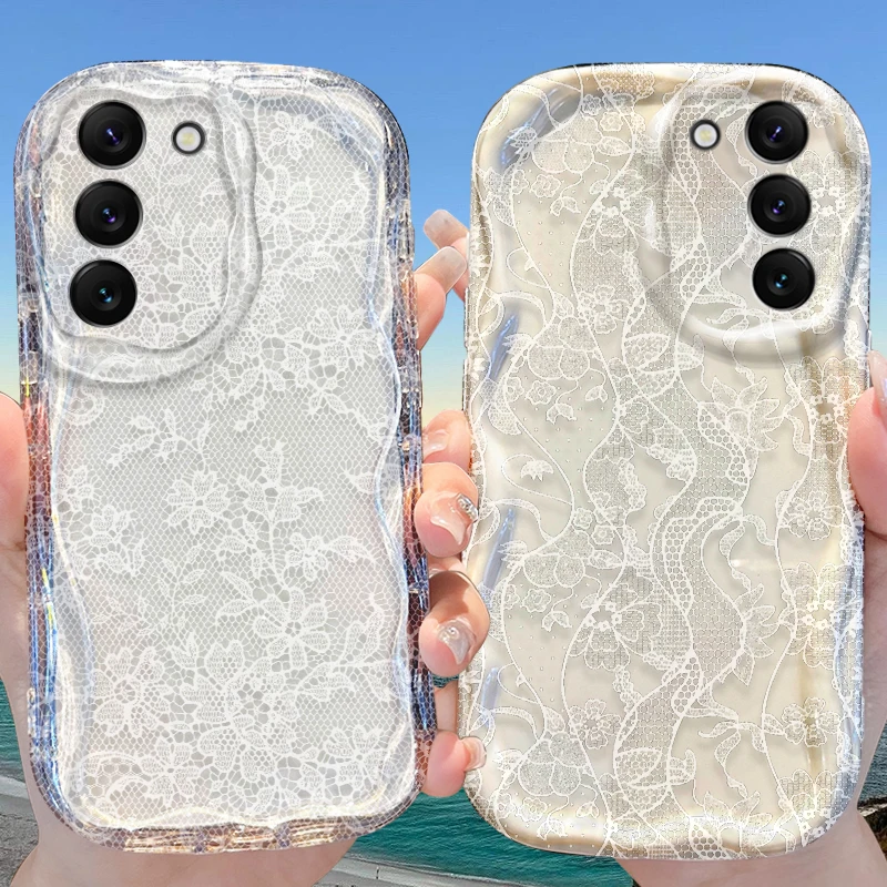 White Floral Lace Case for Samsung Galaxy A50 A50S A37 A36 A35 A34 A32 A26 A25 A24 4G A23 A21S A20S A17 A16 A15 A14 A13 5G Cover
