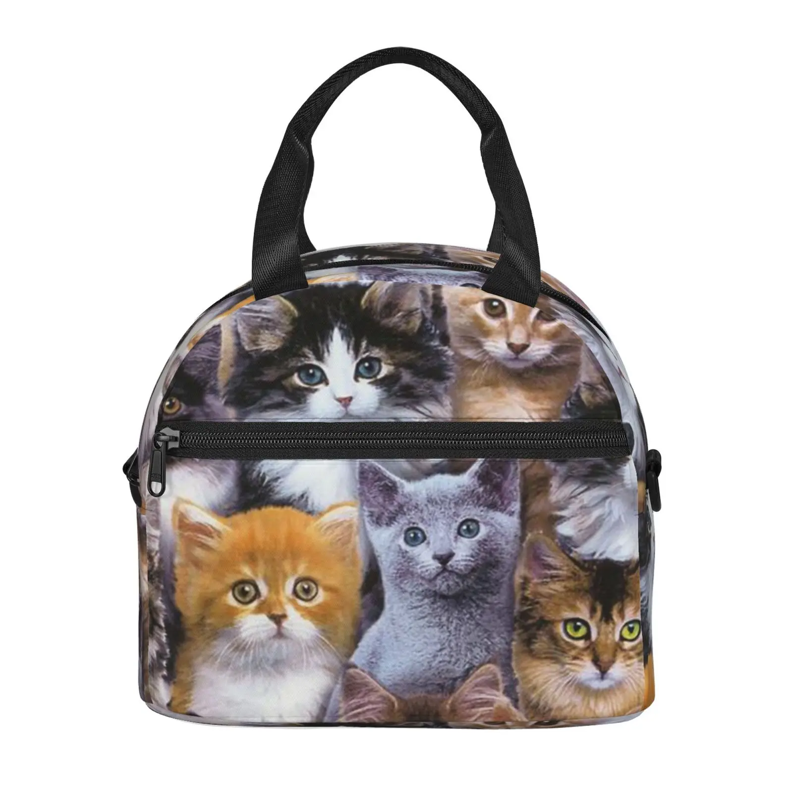 Large Capacity Insulated Cooler Picnic Case Cute Cat Pattern Print Thermal Drink Carrier Lunch Handbag Food Storage Bags