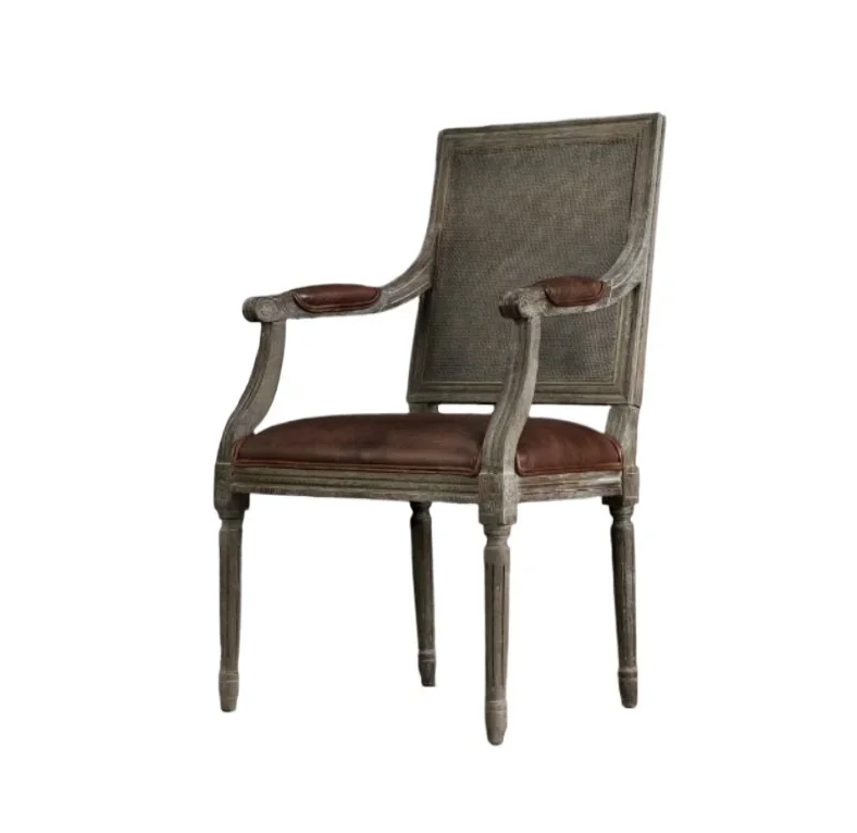 French Country Vintage Design Solid Wood Adult Dining Chair American Oak Rattan Office Chair