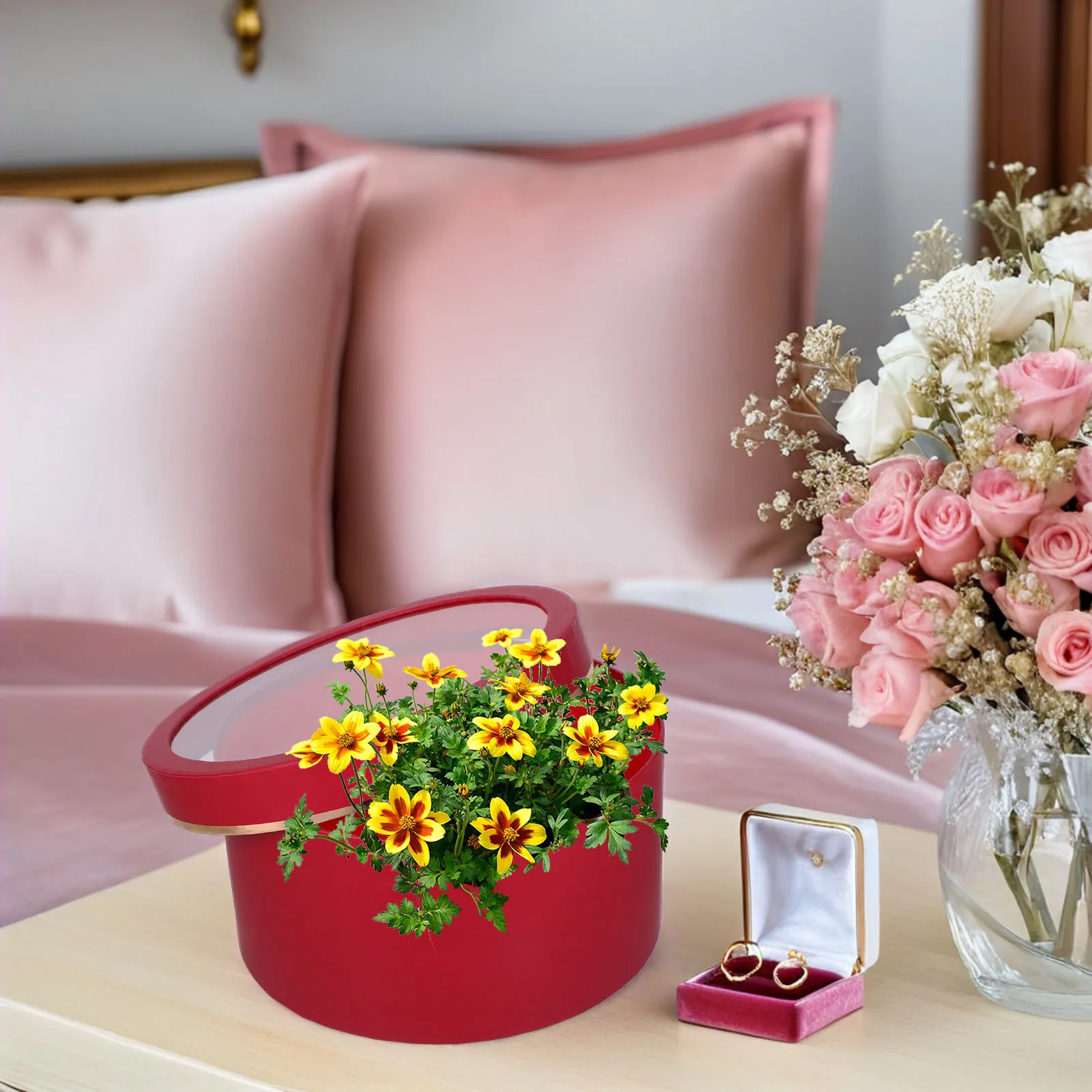 

2Pcs Transparent Round Flower Boxes PVC Window Floral Bouquet Packaging Valentine Romantic Gift Box Flower Box