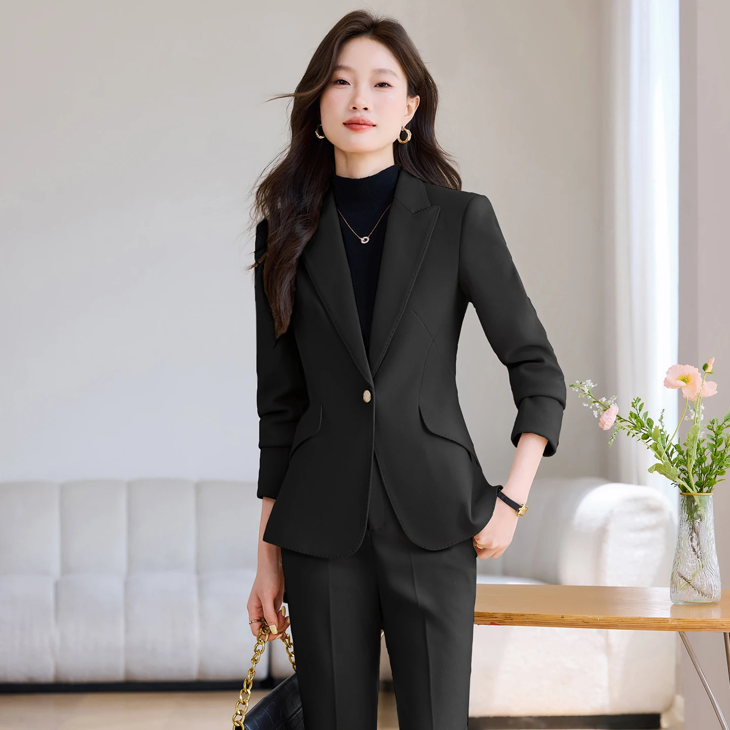 NAVIU موضة الكاكي المرأة بدل رجالي 2 قطعة مجموعة جديدة مكتب السيدات الإناث الأعمال ملابس العمل سترة رسمية وبنطلون