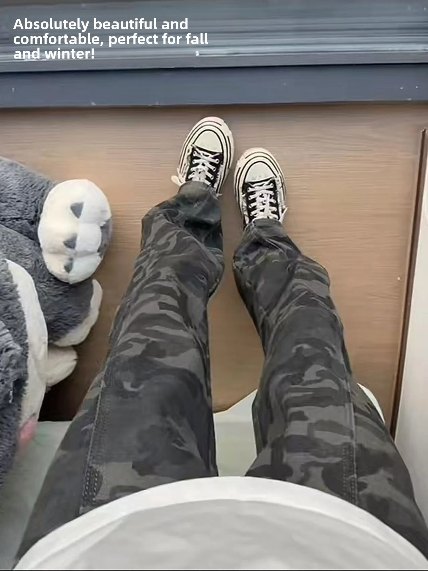 

American Sle Camouflage Jeans Men's Fce Lined Bootcut Straight Leg Trousers Slimming Effect Autumn Winter Faion