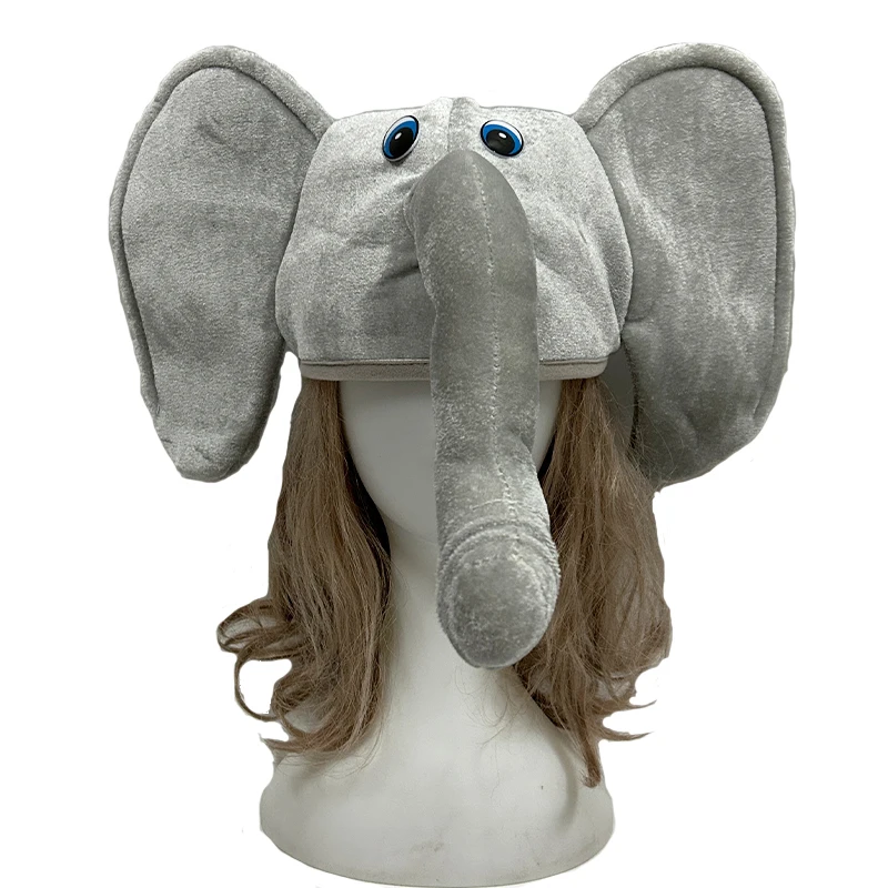 Adult Unisex Funny Halloween Animal Elephant Trunk Caps Plush Adult Stuffed Elephant Costume Hat view 2