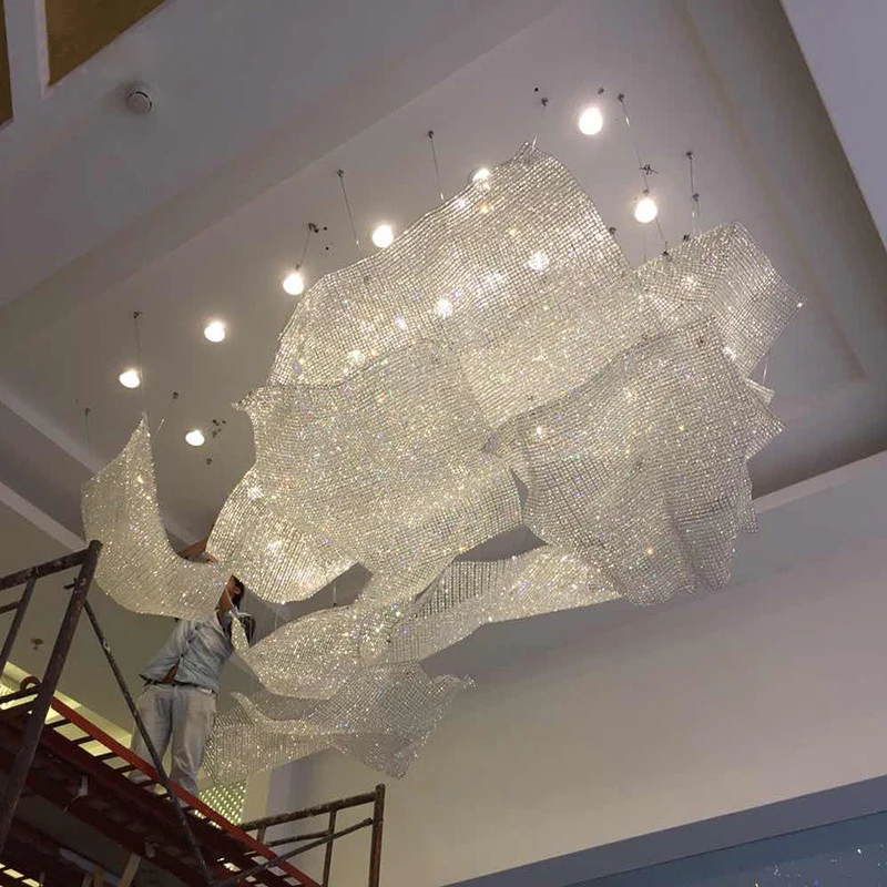 custom，Professional non-standard custom hotel lobby sales department sand table area glass beads woven art chandelier