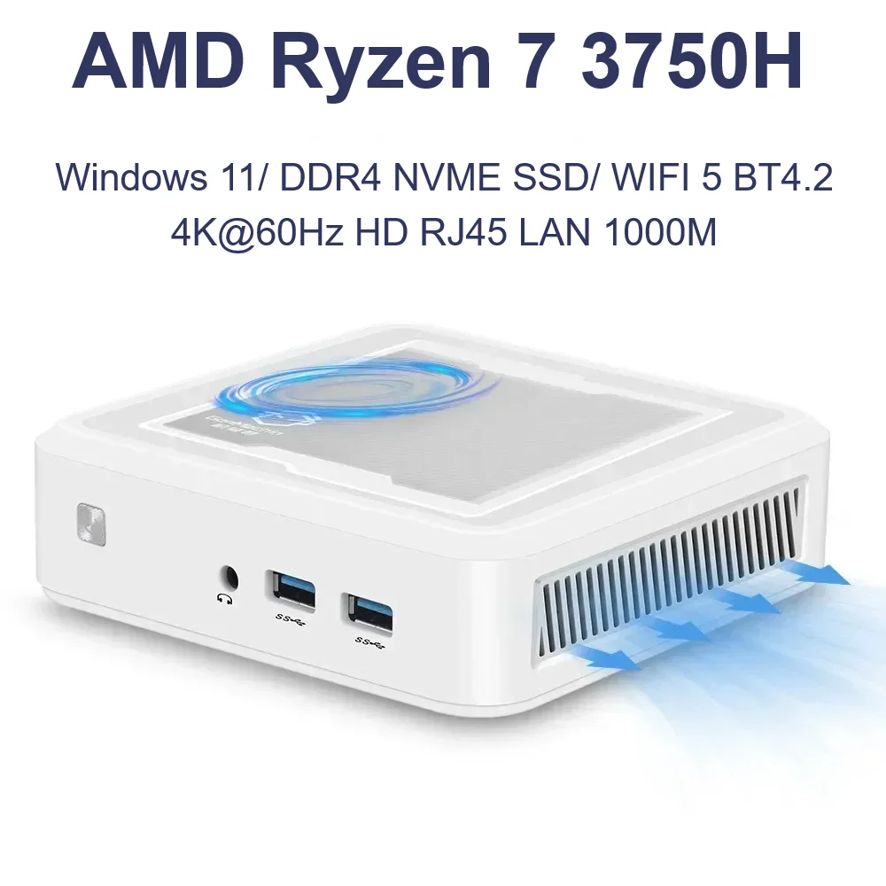 Мини-ПК SZBOX AMD Ryzen 7 3750H, Windows 11 DDR4 NVME SSD WIFI 5 BT4.2 4K HD RJ45 LAN 1000M, настольный игровой мини-ПК