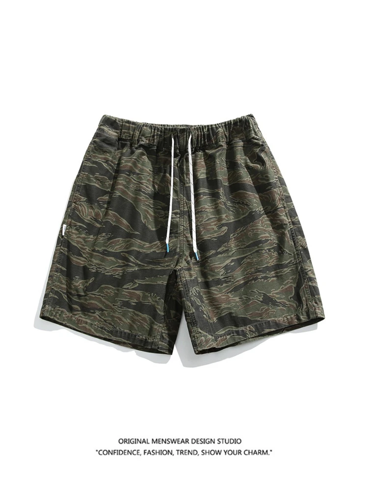 

Ретро-американские камуфляжные рабочие шорты из плотной ткани, летние универсальные свободные повседневные брюки-капри с тигровым принтом