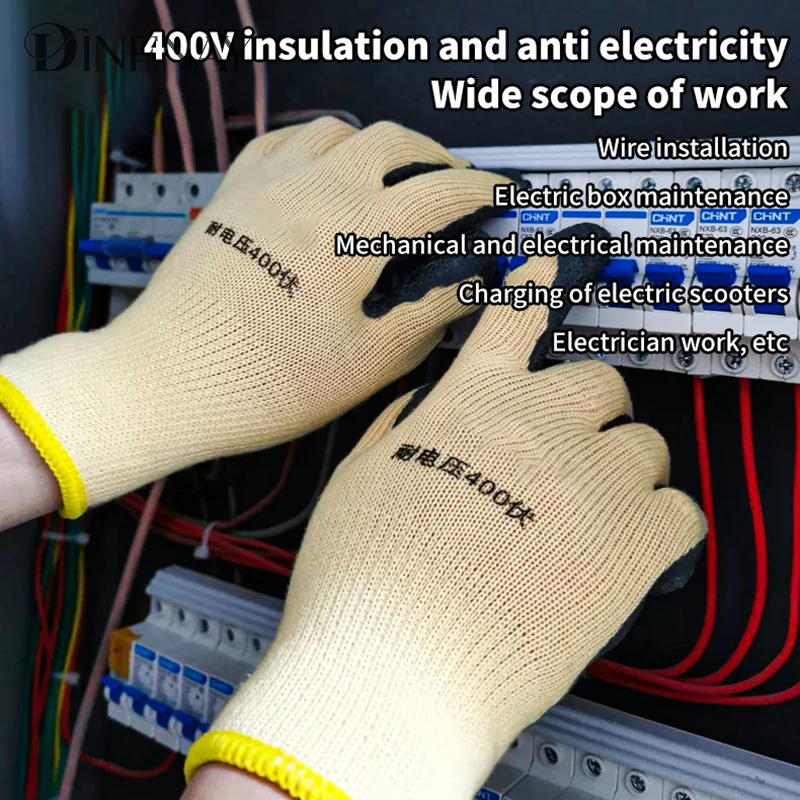 Guantes de trabajo para electricista, herramienta de protección aislante de 400v, antielectricidad, protección de seguridad de bajo voltaje, 1 par