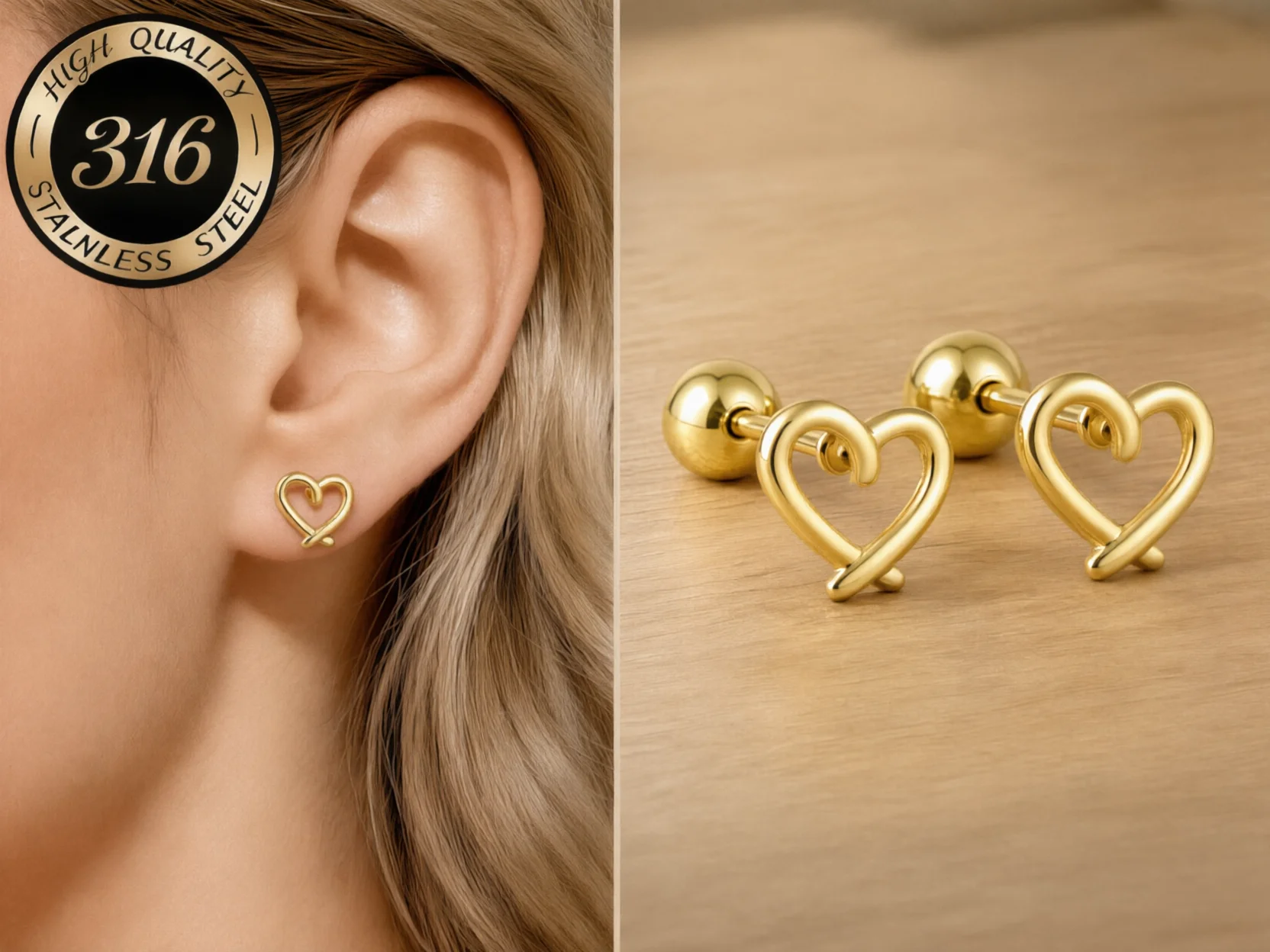 1Pair Screw-back Stud Earrings Stainless Steel Heart/Butterfly/Cherry Earrings Delicate Tiny Ear Jewelry Simple Versatile Access