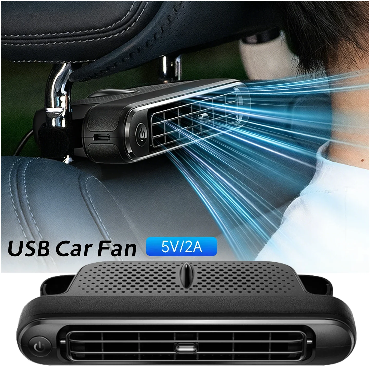 

Портативный автомобильный охлаждающий вентилятор на заднем сиденье с питанием от USB, двойной турбо-подголовник, 3-скоростной регулируемый воздуховыпускной вентилятор для всех моделей автомобилей