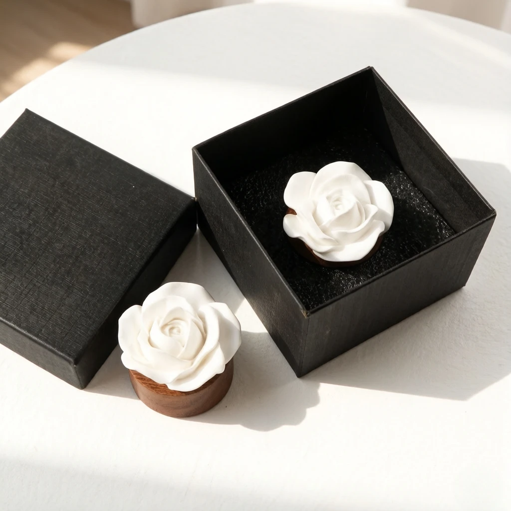 Ceramic Tabletop Aroma Ornament Rose 3D Relief, White, Fragrance Diffuser Air Freshener for Indoor