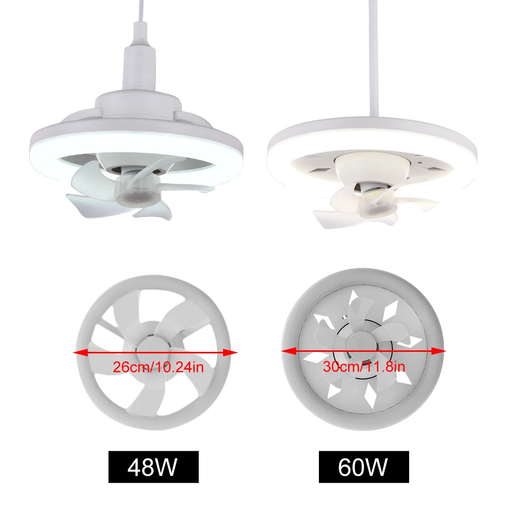 360 ° Swing Head Ceiling Fan Light E27 with Remote Control Adjustable LED Fan Light Living Room Ceiling Fan Chandelier 85V-265V