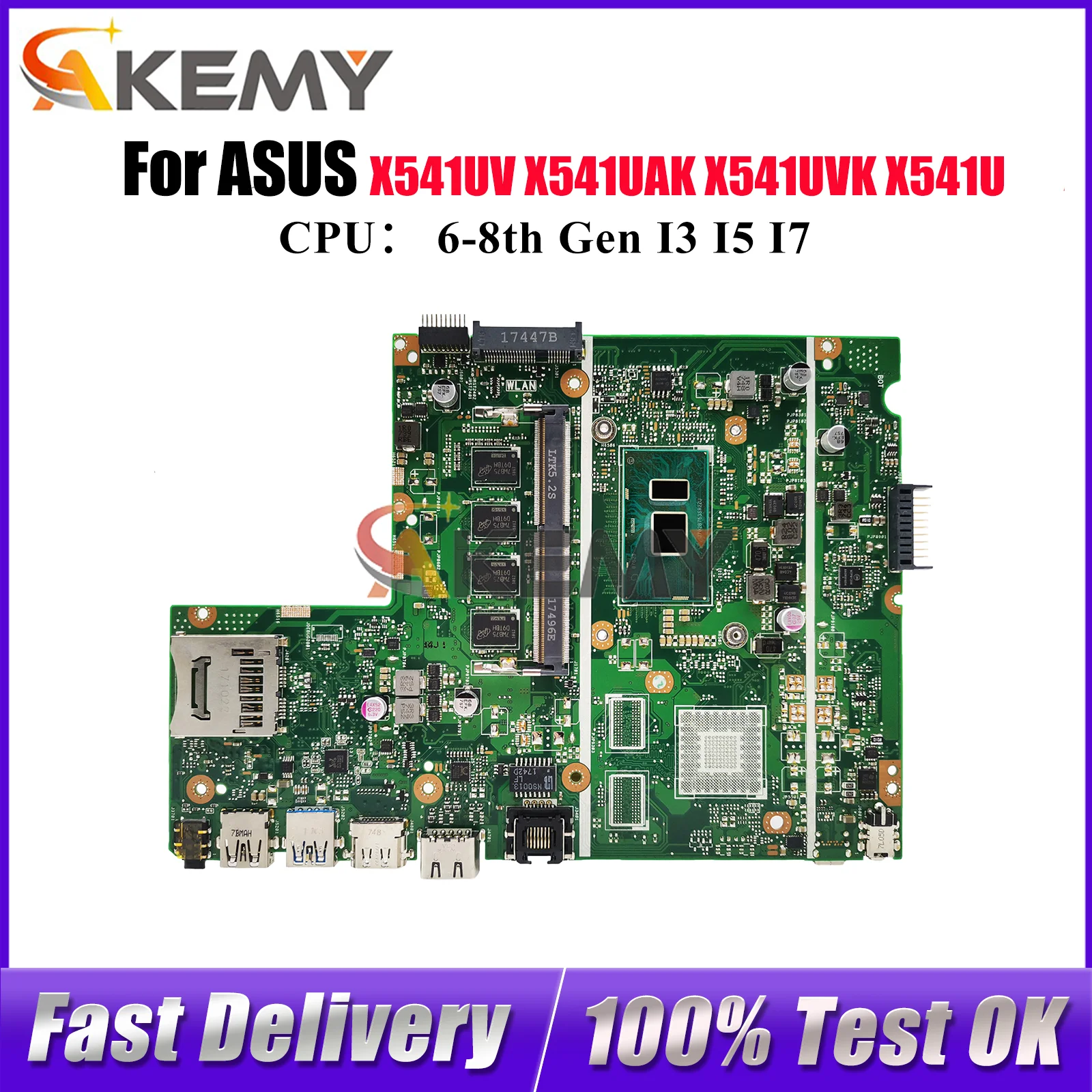 

X541UA Материнская плата для ноутбука ASUS VivoBook X541UAK R541U A541U X541UJ F541U X541UVK X541UV X541U A541U Материнская плата I3 I5 I7 CPU
