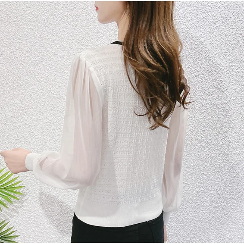 Japanese New Commuting Temperament Women\'s Clothing Long Sleeved V-neck Solid Color Simplicity Elegant Versatile Pullover Shirt