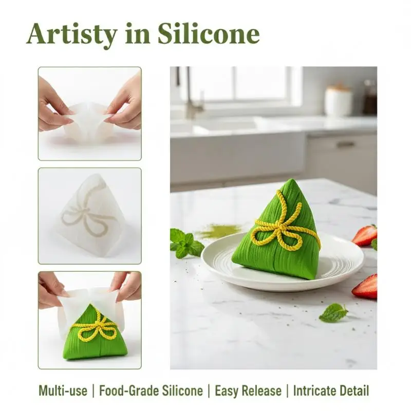 6 Cavities Silicone Mousse Zongzi Mold for Cake Fondant Chocolate Dessert Flexible Nonstick Bakeware for Holiday Party Baking