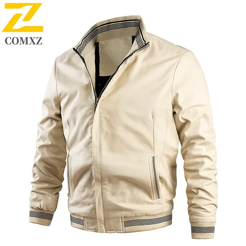 

COMXZ стираная куртка из чистого хлопка, мужская повседневная куртка с воротником-стойкой, весна-осень, тонкое мужское пальто в американском стиле, легкая ветровка 2025