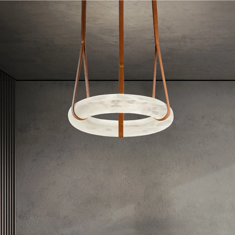 Circular Marble Chandelier Led Dia50Cm Living Room Belt Circular Ring Alabaster Lamps Luxury Dining Table Ceiling Pendent Light