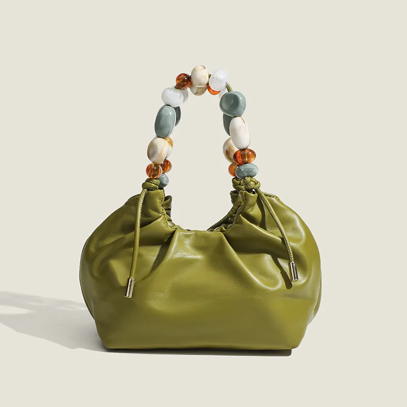 new-chinese-style-beaded-handbag-women's-retro-chain-shoulder-bag-sparkling-dew-drop-design-summer-2024-pu-leather-travel-bag