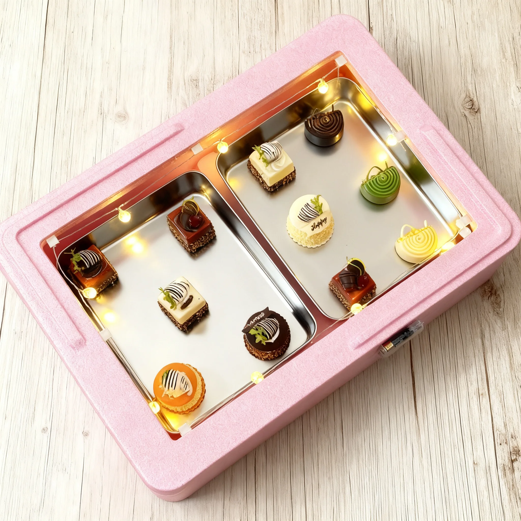 Display Cold Box with Transparent Lid, EPP Insulated Commercial Cake Showcase with Warm Light for Booth