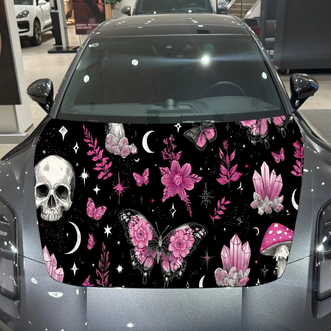Dark Gothic Style Mushroom Moon Butterfly Skull Elements Car Hood Vinyl Stickers Car Surface Protection Decal Car Decoration Cov