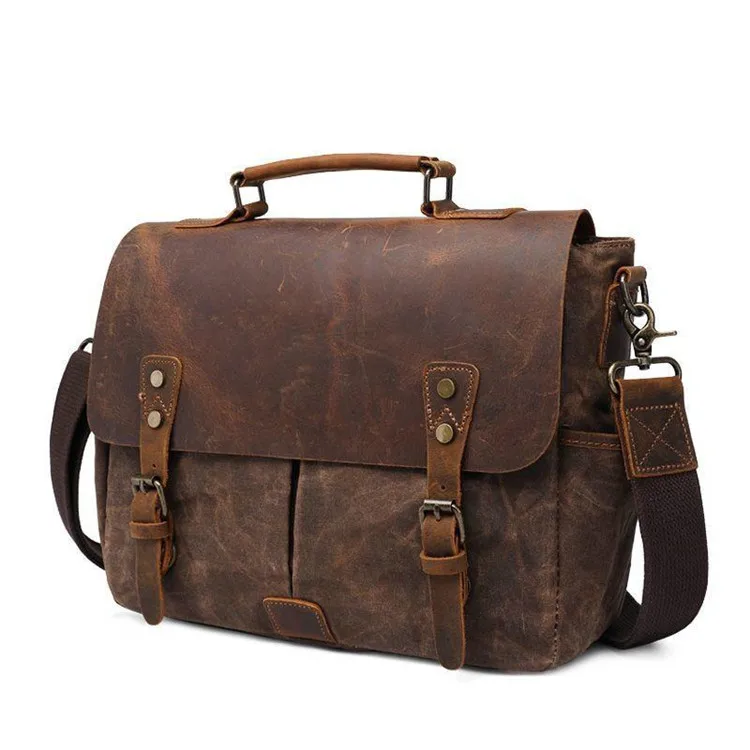 

Men's Genuine Leather Briefcase 14 Inch Oil Waxed Messenger Shoulder Bag Men Briefcase Crazy Horse Leather Soft Bag 25506323