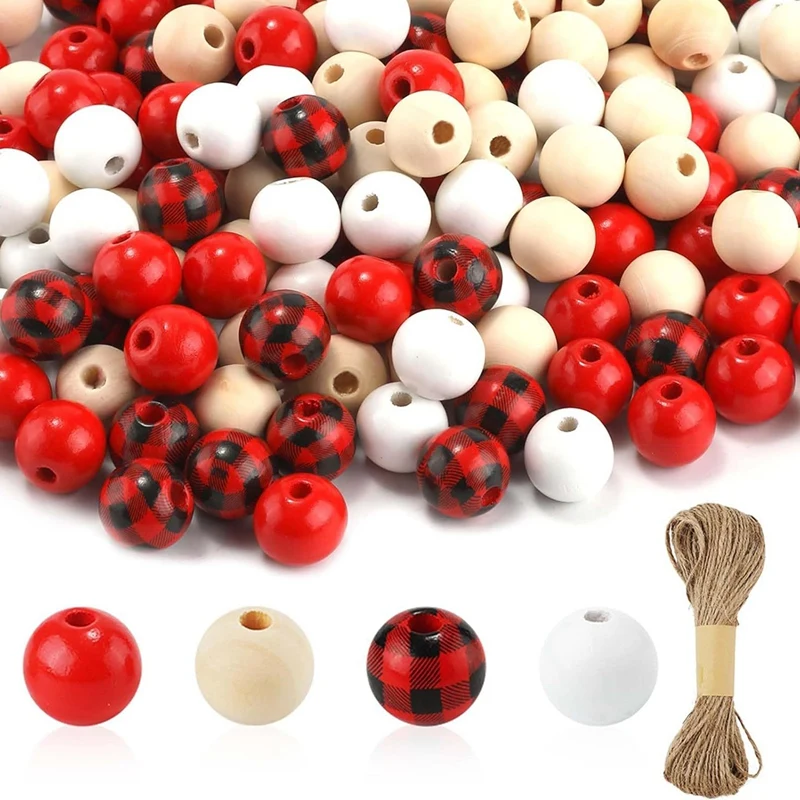 200PCS Christmas Wooden Beads For Crafts, 16Mm Wood Beads With Holes For Garland Jewelry Making Party Holiday Decor Easy To Use