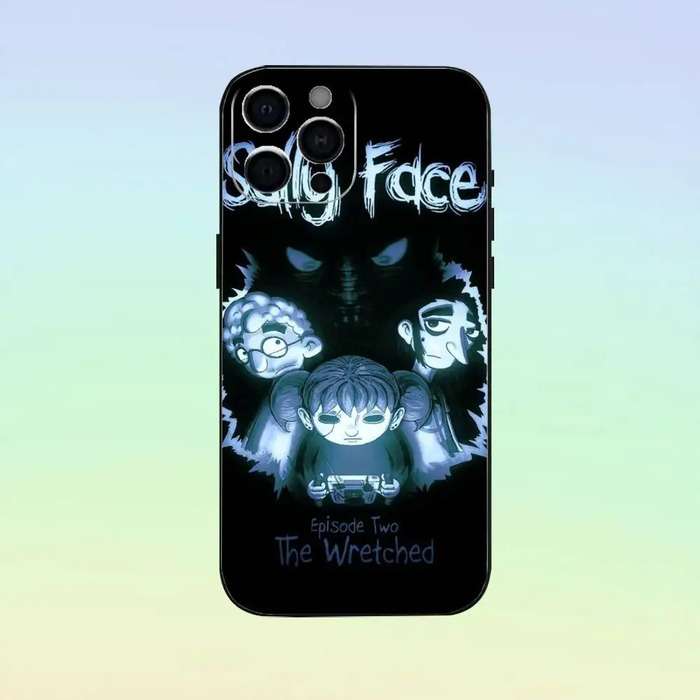 حافظة هاتف صغيرة مضادة للصدمات كارتونية S-Sally Face SF لهاتف iPhone17,16,15,14,13,12,11 Plus، Pro Max غطاء أسود ناعم