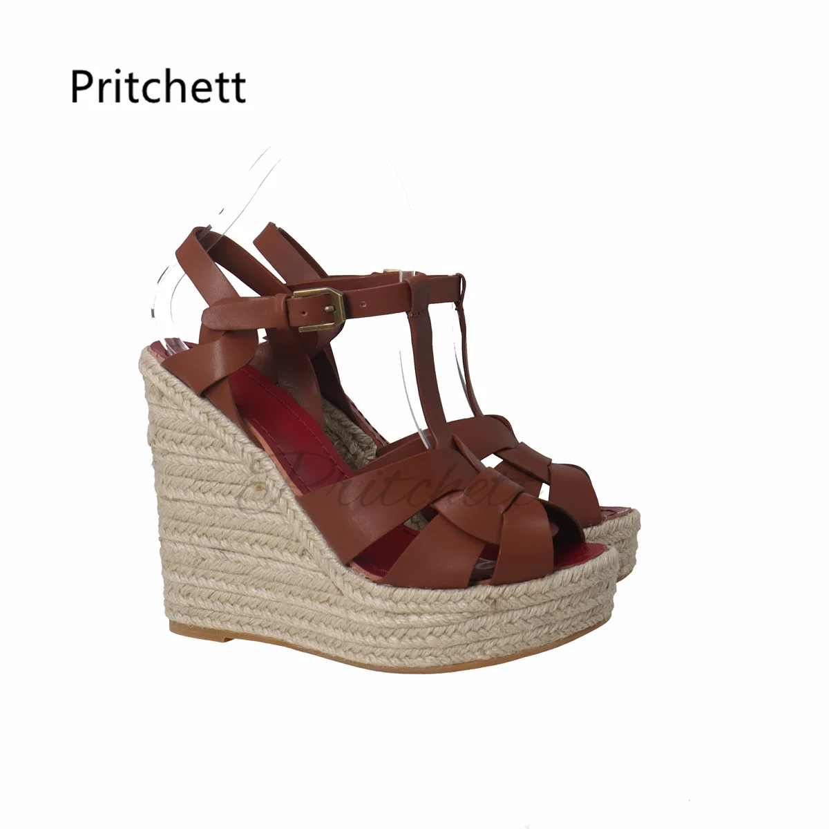 Skórzane splecione espadryle sandały na koturnie z wysokim obcasem obcasy damskie klamry letnie buty luksusowy Design niestandardowy kolor
