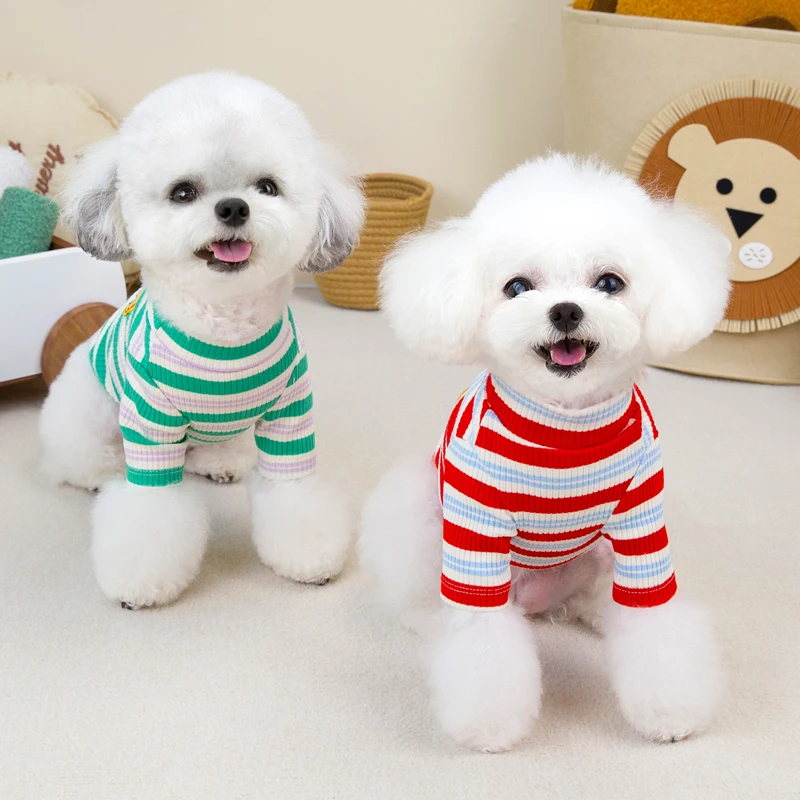 Stripped Dog Hoodies Green Red Pullover Turtleneck Pet Clothes Dog Sweatshirt Shirt Puppy Bottom Shirt For Small Dogs Maltese XL