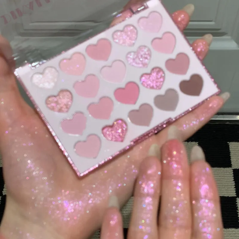 ハート型の20色アイシャドウパレット-マットパールピンクパープルの輝きが目を明るくする、マルチカラーパレット