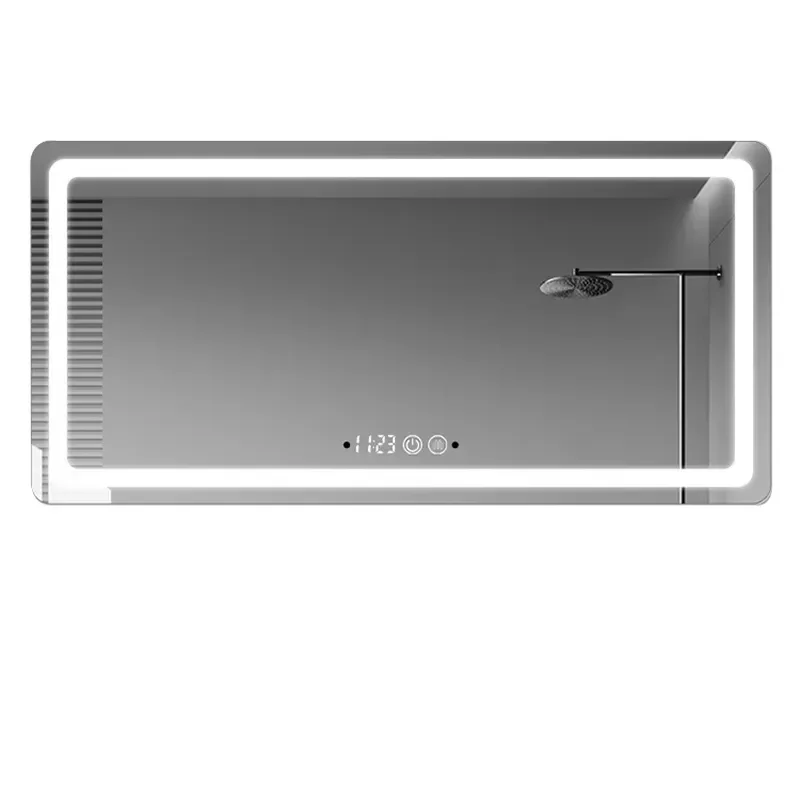 Light Emitting Diode rectangular bathroom vanity mirror with circular light sensor or touch switch for use in apartment