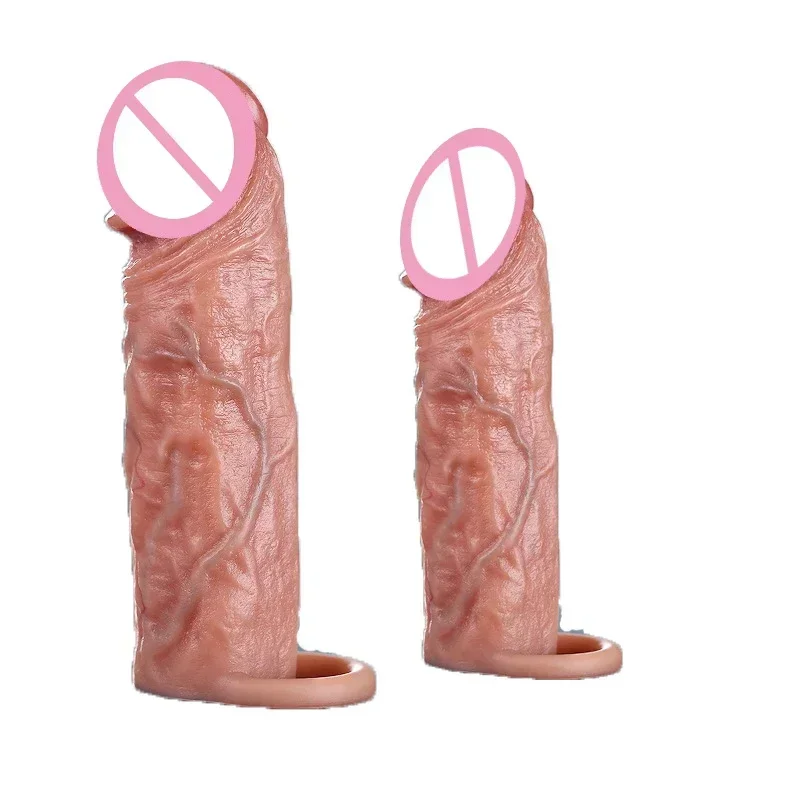 Realistic Penis Sheath Reusable Silicone Condom Cock Extension Sex Toys Artificial Dick Enlargement Extender Men Penis Sleeve