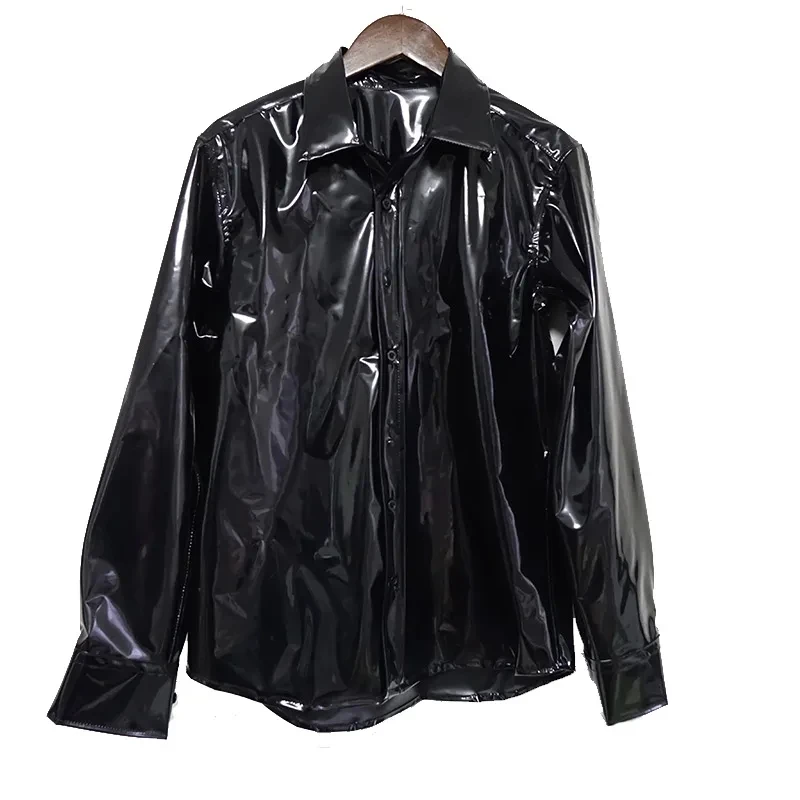 

XS-6XL New 2024 NEW Men Women Clothing Yamamoto Style Mirror Super Bright Leather Shirt Coat Lovers Plus Size Costumes