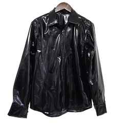 XS-6XL New 2024 NEW Men Women Clothing Yamamoto Style Mirror Super Bright Leather Shirt Coat Lovers Plus Size Costumes