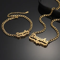 Qitian Cuatom Stainless Steel Double Plated Coustom Luxury Set Jewelry Unique Name Necklace Bracelet For Women Christmas Gifts