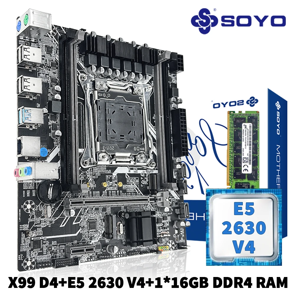 

Новый комплект материнской платы SOYO X99 с процессором Intel Xeon E5 2630 V4, DDR4, 16 ГБ (1*16 ГБ), 2133 МГц, оперативная память NVME M.2 SATA