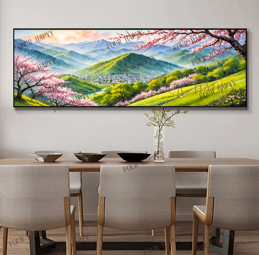 5D DIY Large Diamond Painting Cross Colorful Mountains Cherry Landscape Wall Art, Full Round Drill, Embroidery Home Decor