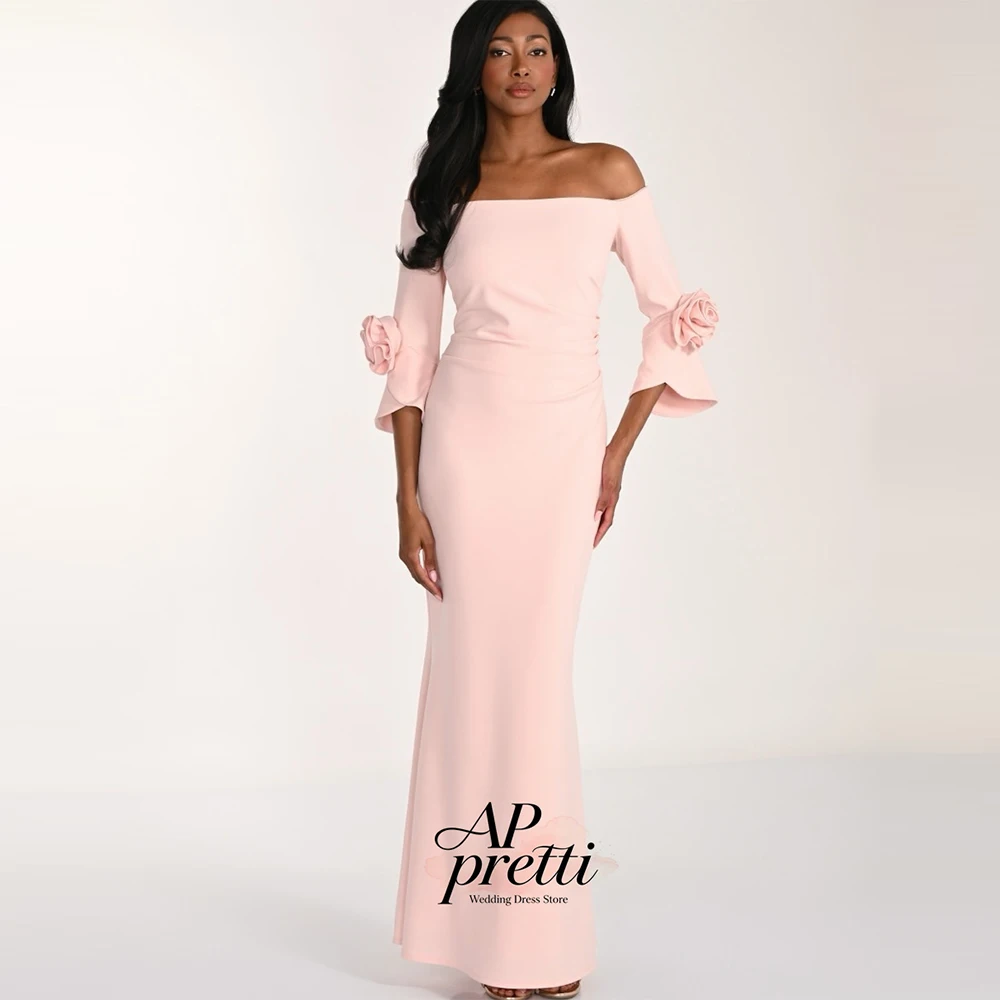 AP pretti Romantic Satin Mother Of The Bridedress One Line Customized Handmade Flowers Ankle-Length Sheath Mother Of The Grooms