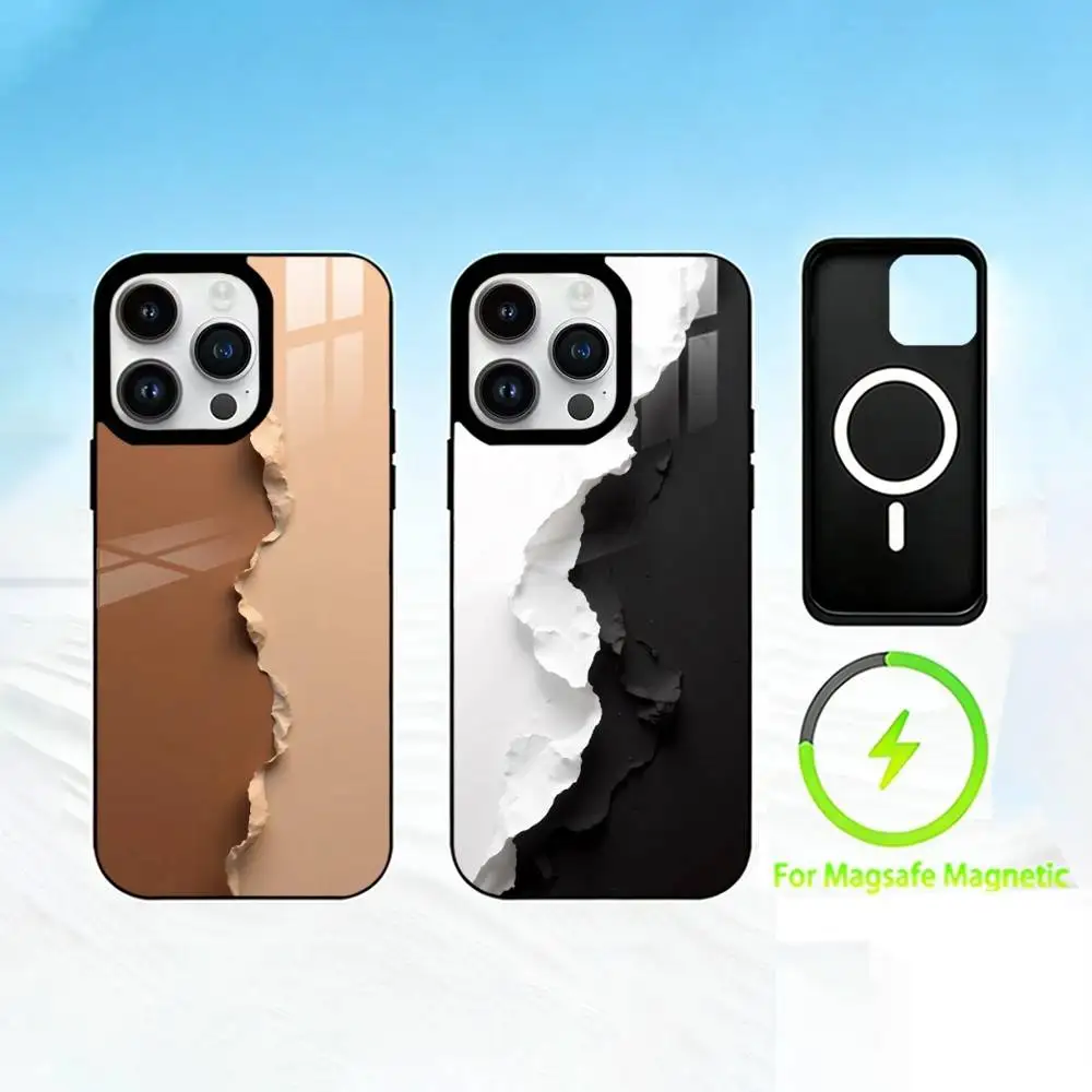 

Чехол для телефона с дизайном из рваной бумаги для iPhone 17 16 15 14 13 12 Pro Max Plus, с зеркальной беспроводной магнитной крышкой