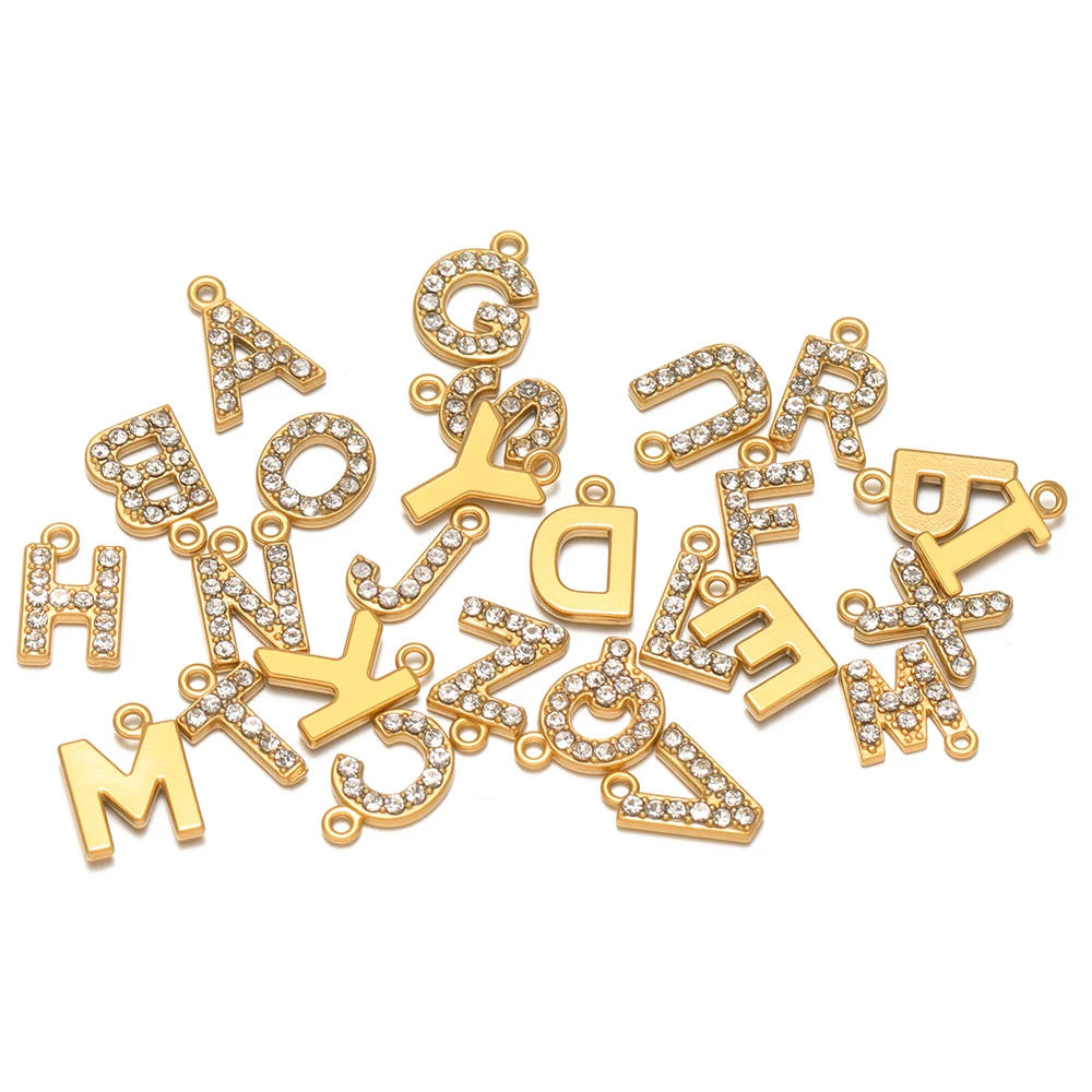 5 Stück Edelstahl A-Z Alphabet Anhänger PVD Goldplattierte Buchstaben Charms für DIY Ohrringe Halsketten Herstellung Damen Schmuckzubehör – Detail 2