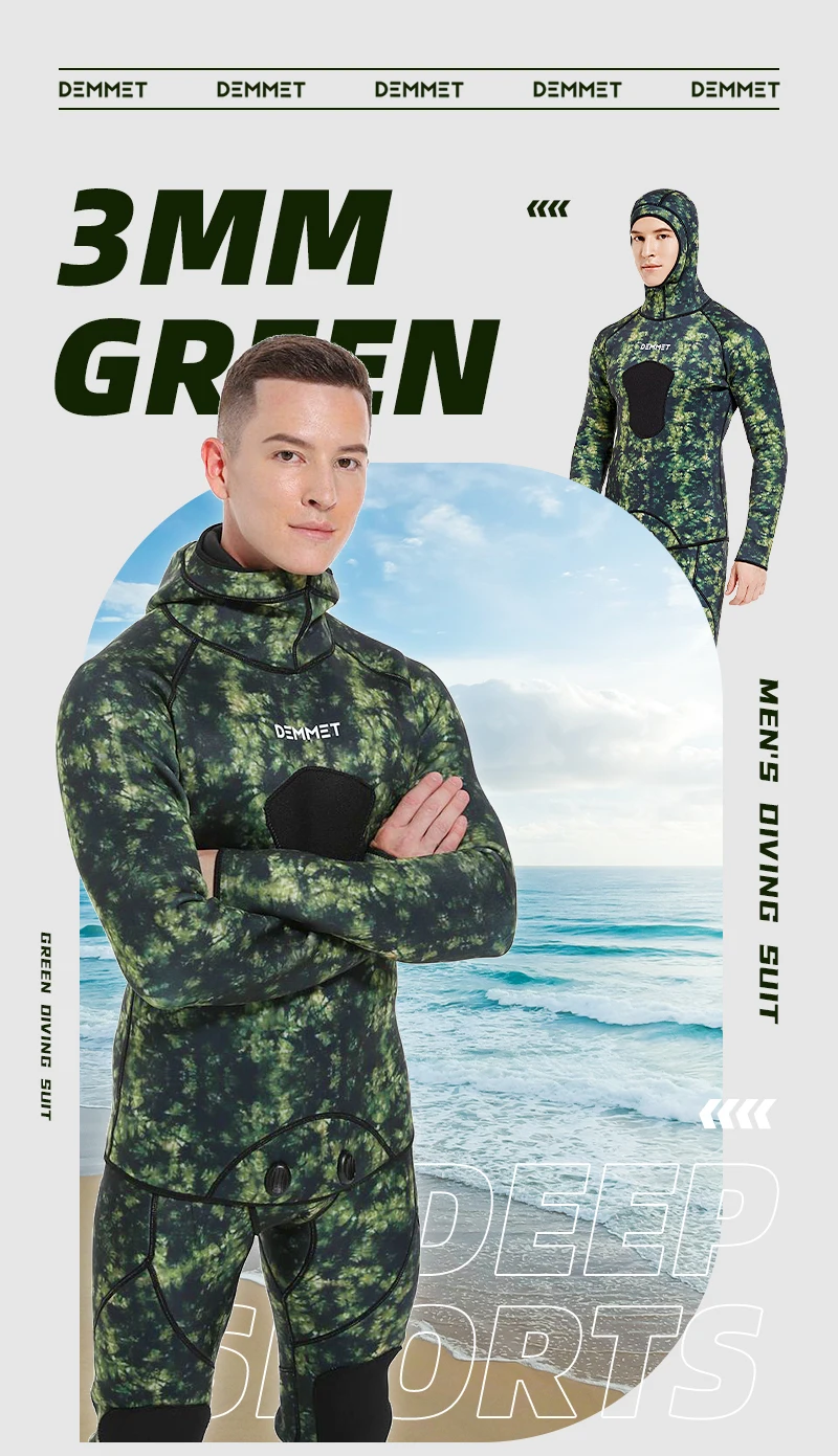 Herren-Neoprenanzüge 3MM Neopren mit Kapuze Warmer Neoprenanzug Tarnmuster Zweiteilig für Jagd, Angeln, Tauchen, Schnorcheln, Surfen, Schwimmen – Detail 13