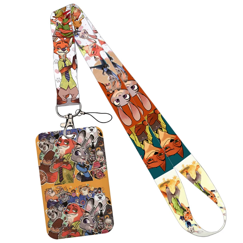 Anime animals Student cartoon card holder anti loss slide cover anti loss Mobile phone lanyard pass hang accessorie sm240215AB