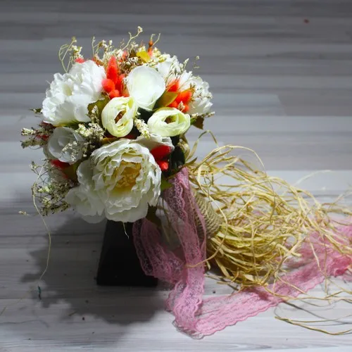 Your Garden Orange Cotton Herbs Fringed Bridal Bouquet-Bride Flower;