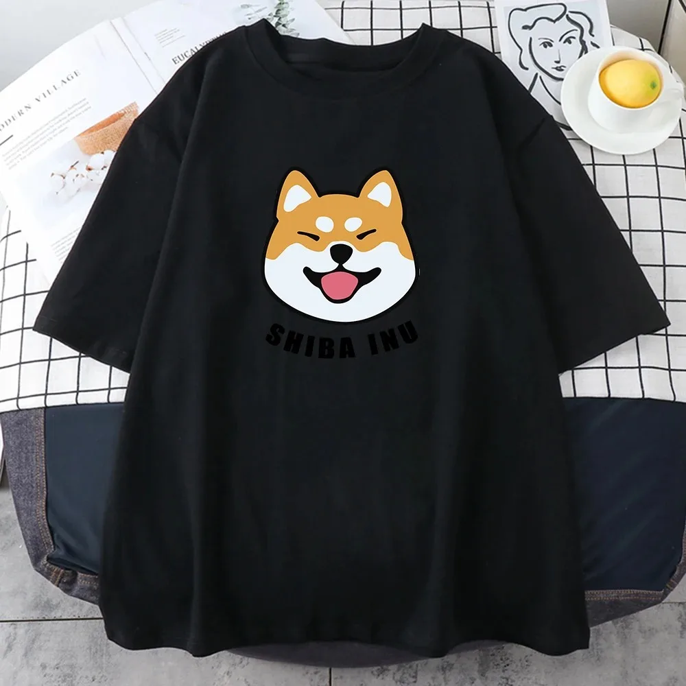 Cute Shiba Inu Letter Print Women\'s T-shirt Summer Oversized T-shirt Cute Animal Short-sleeved Cartoon Cotton Women\'s T-shirt