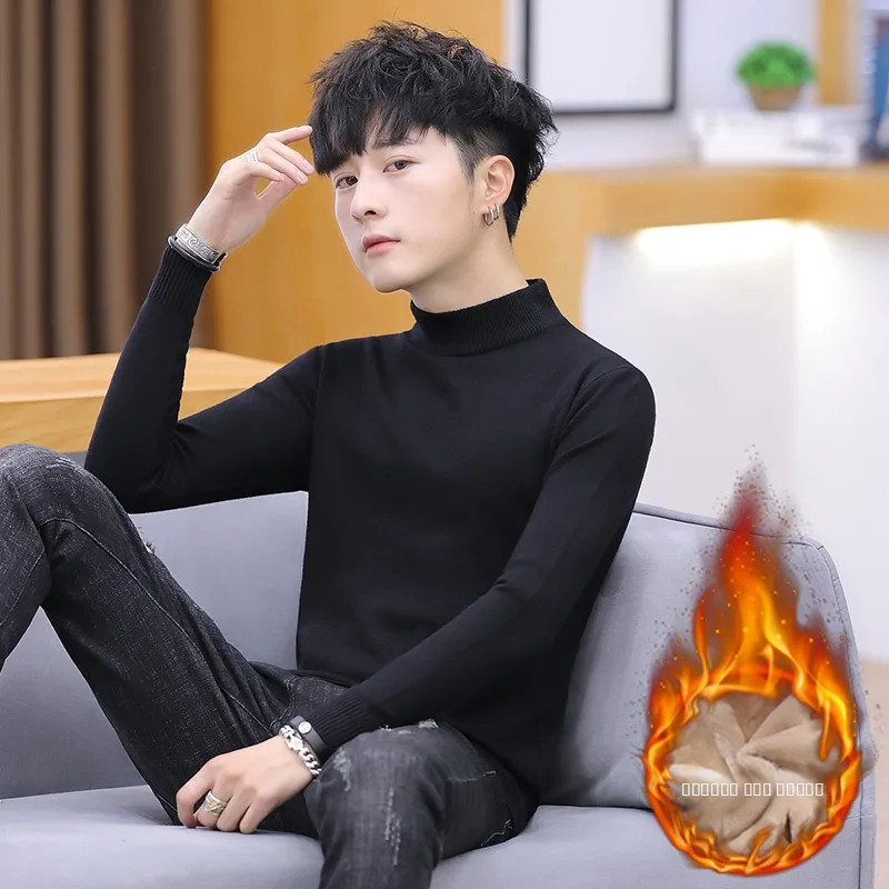 

Fce Lined Slim Fit f High Ne Knitwear Base Layer Warmth Youth Faion Winter Long Sve Crew Ne Color Sweater