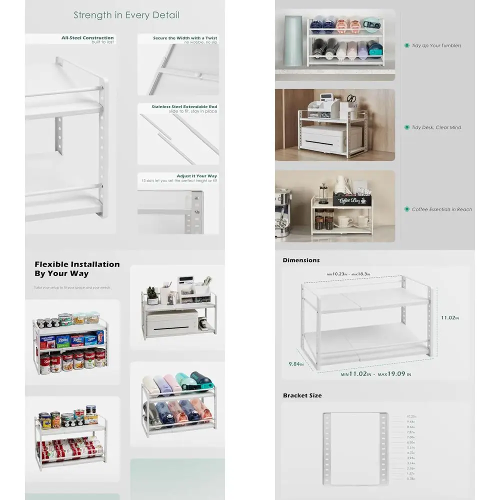 

Регулируемая двухъярусная металлическая полка для хранения на кухне — для специй, бутылок и многого другого
