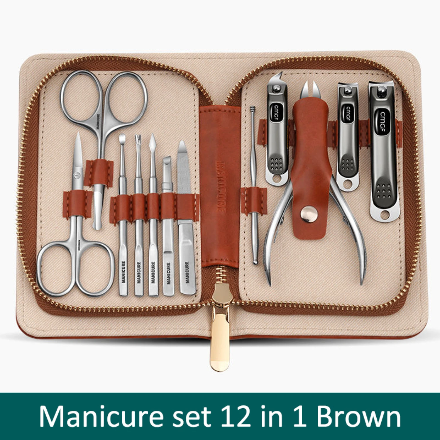 Manicure Set With Morandi Grey Top-Grade PU Leather Packaging Nail Clipper Kits Perfect Gift Friends