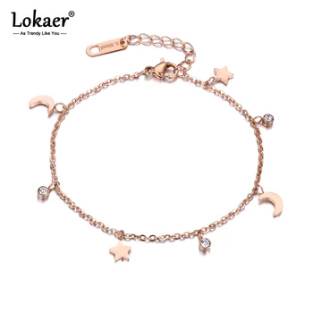 Lokaer 트렌디 팔찌, 문 & 스타 CZ 크리스탈 로즈 골드 컬러, 스테인레스 스틸 참 팔찌 링크 체인, 크리스마스 선물 B18186 Best5 Lokaer 트렌디 팔찌, 문 & 스타 CZ 크리스탈 로즈 골드 컬러, 스테인레스 스틸 참 팔찌 링크 체인, 크리스마스 선물 B18186 Best5