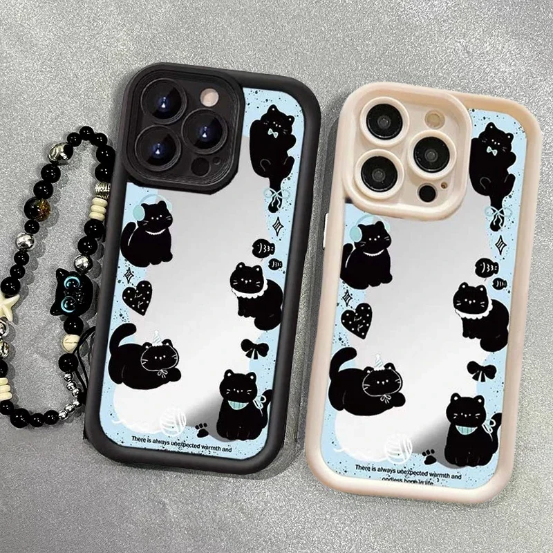 INS الكورية لطيف مرآة القطة السوداء سوار سلسلة جراب هاتف لجوجل بكسل 9 8 7 برو 5G بكسل 7A 8A 9 برو XL غطاء مقاوم للصدمات