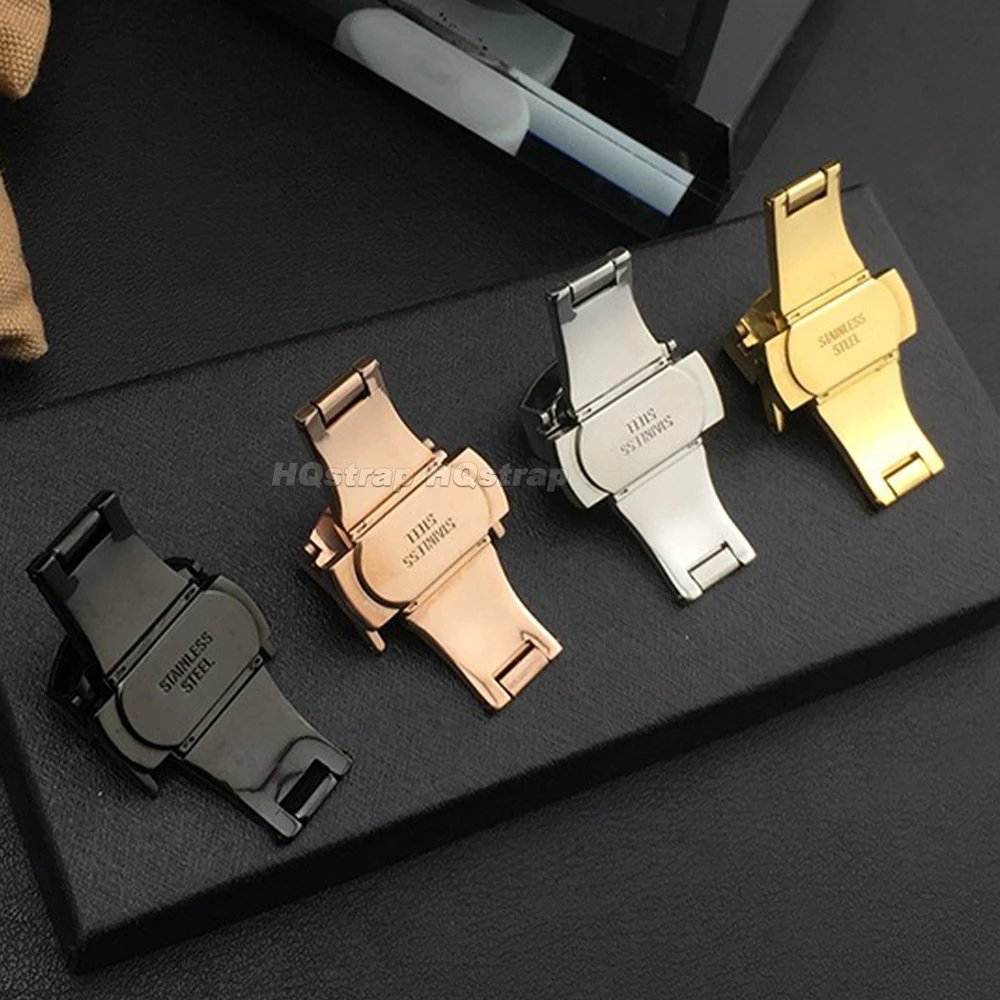 Stainless Steel Butterfly Buckle 18mm 20mm 22mm 12/14mm/16mm Watch Strap Double Press Button Watchband Metal Clasp Accessories