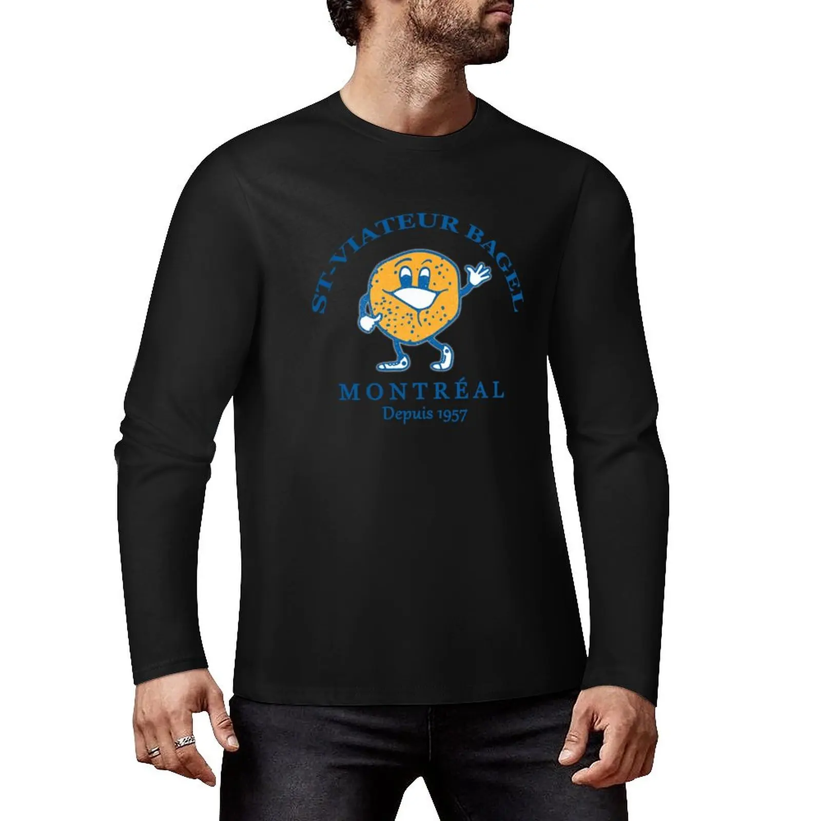 Bagels Are booming ST Viateur Bagel Montreal Depuis 1957 Long T-Shirt T-shirt for a boy oversized t shirt mens white t shirts